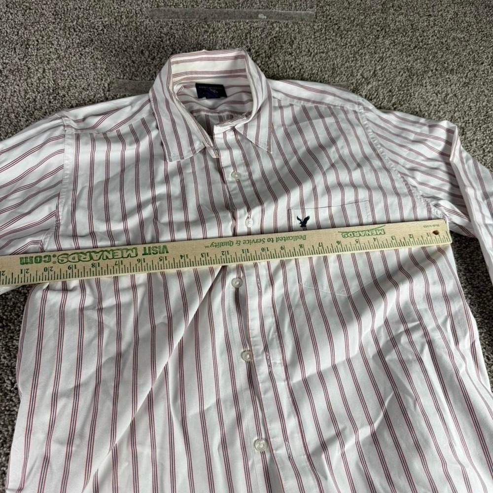 American Eagle Mens Large Striped Button Down Shirt Long Sleeve White Red Blue L